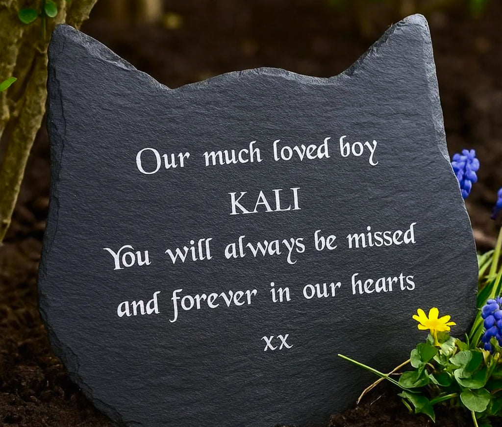 Personalised Engraved Cat Pet Memorial Plaque, Natural Slate Cat Head Grave Marker, Outdoor Garden Cat Headstone, Pet Loss Tribute Gift