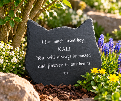 Personalised Engraved Cat Pet Memorial Plaque, Natural Slate Cat Head Grave Marker, Outdoor Garden Cat Headstone, Pet Loss Tribute Gift
