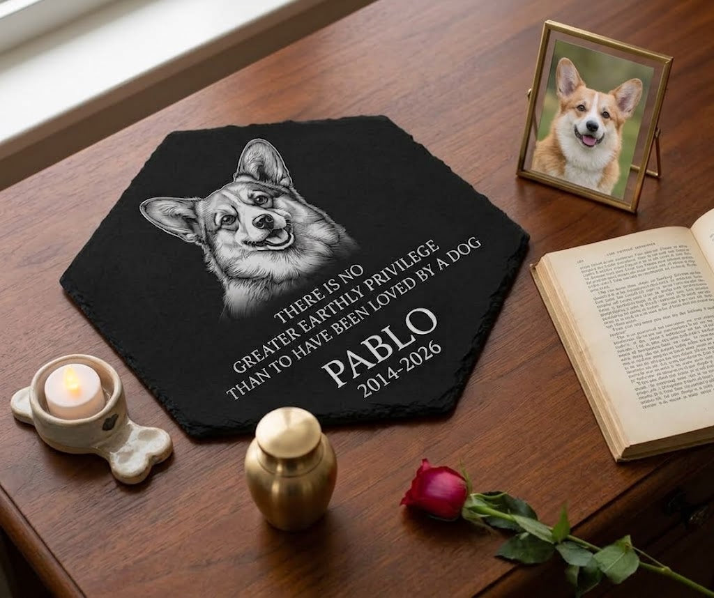 Personalised Pet Memorial Slate Plaque – Custom Photo & Text Tribute Stone