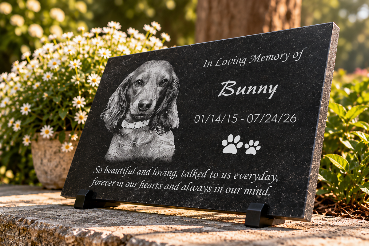 Personalised Pet Memorial Stone – Custom Dog & Cat Grave Marker with Photo