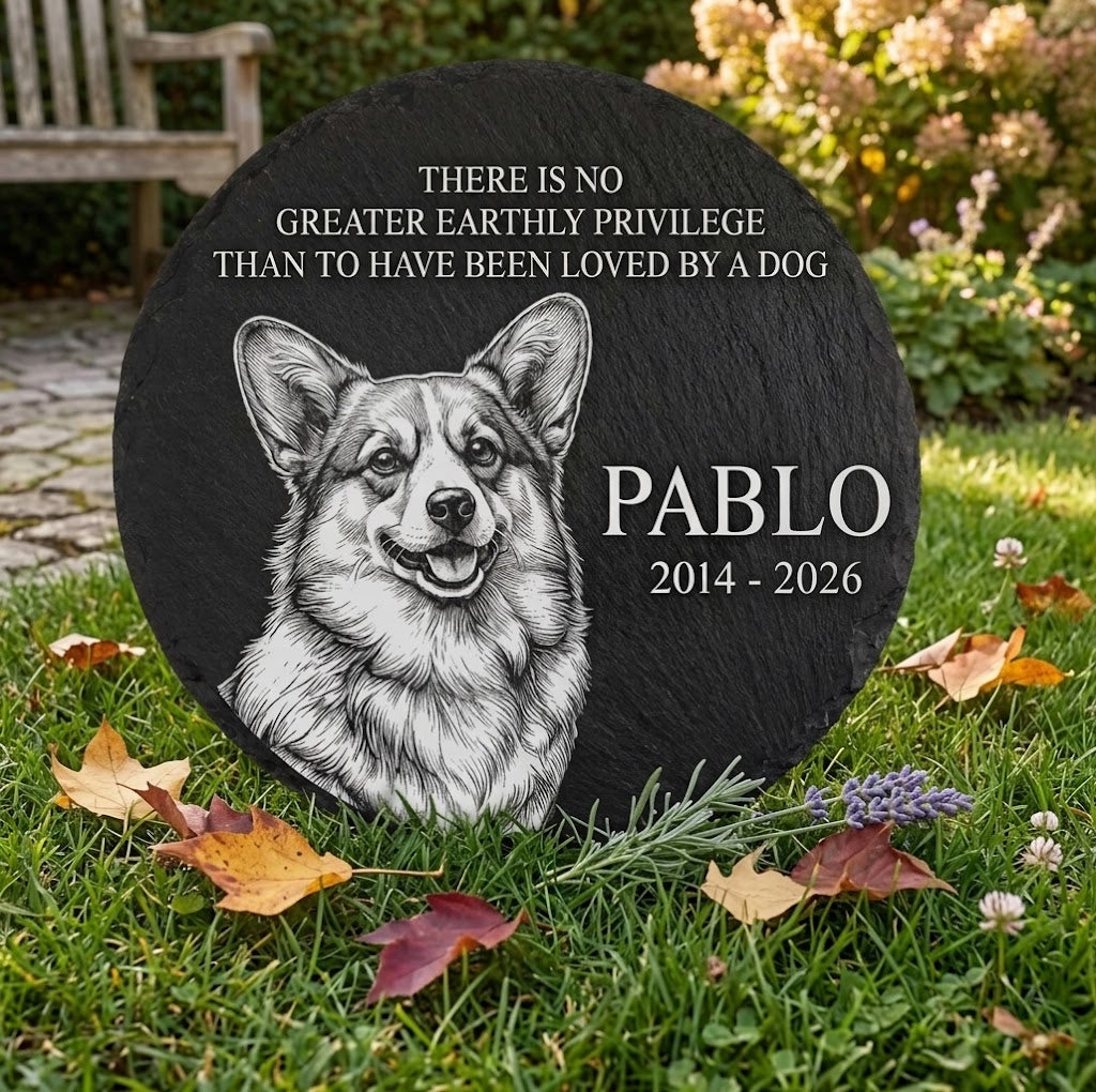 Personalised Pet Memorial Stone Plaque Custom Dog Cat Grave Marker Headstone Round1