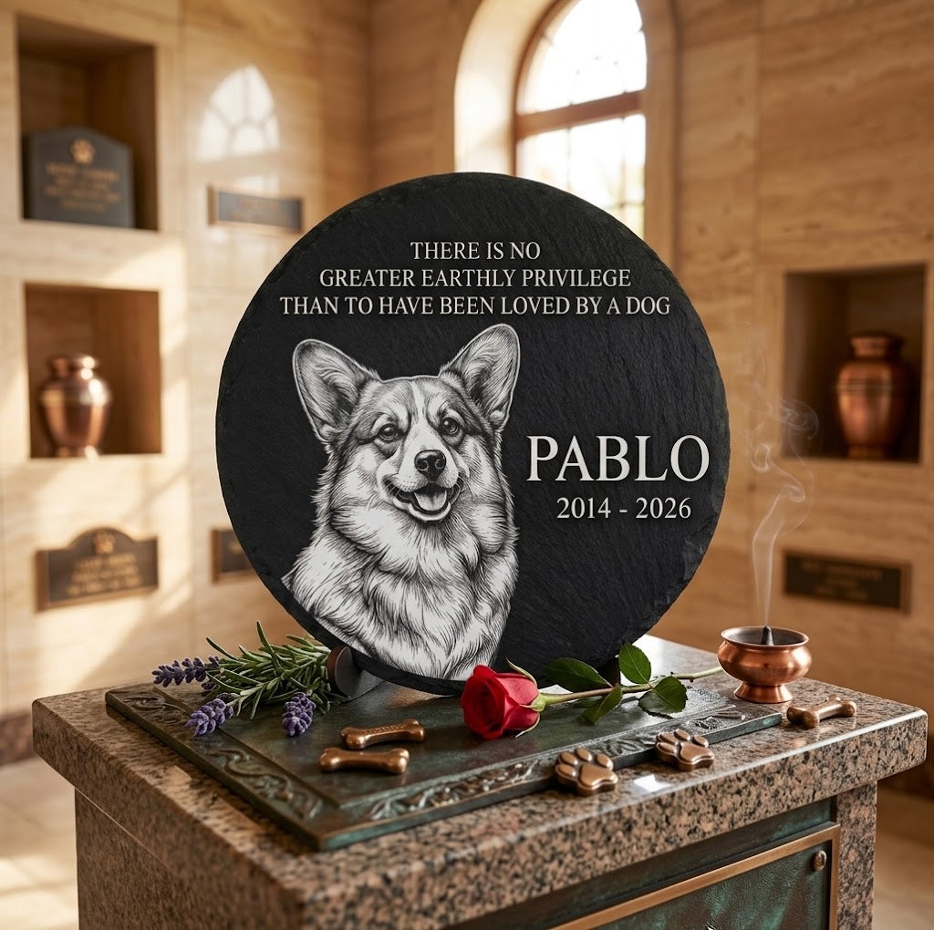 Personalised Pet Memorial Stone Plaque Custom Dog Cat Grave Marker Headstone Round2