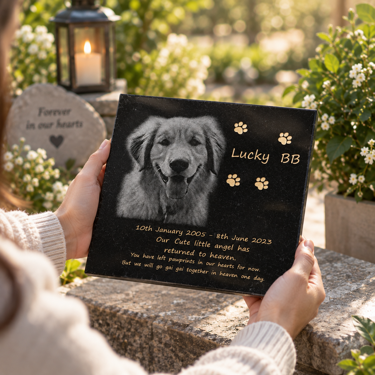 Personalised Square Pet Memorial Stone – Custom Dog & Cat Photo Tribute 30 × 30 cm 1
