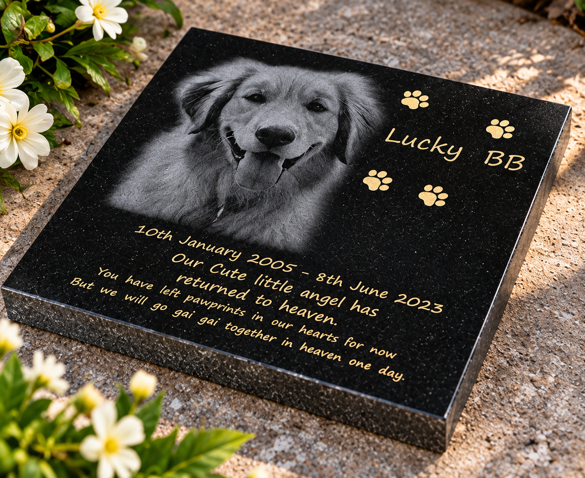 Personalised Square Pet Memorial Stone – Custom Dog & Cat Photo Tribute 30 × 30 cm floor